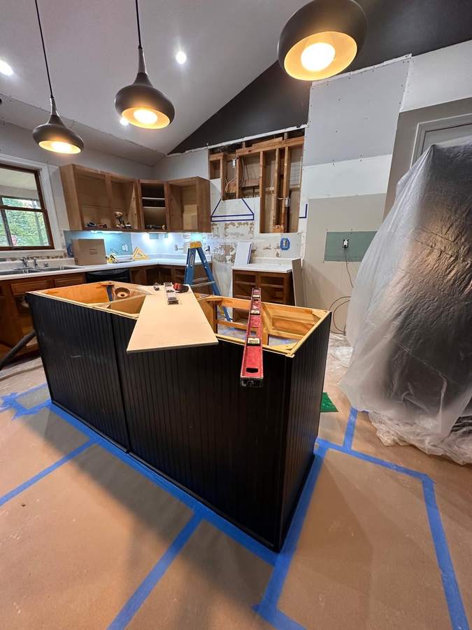 Kitchen during remodel - cabinets going in